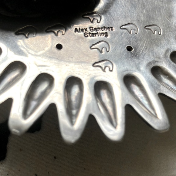 Alex Sanchez orig.(sterling silver w/turquoise stone embbed blk leather W/SS tip - Picture 1 of 3